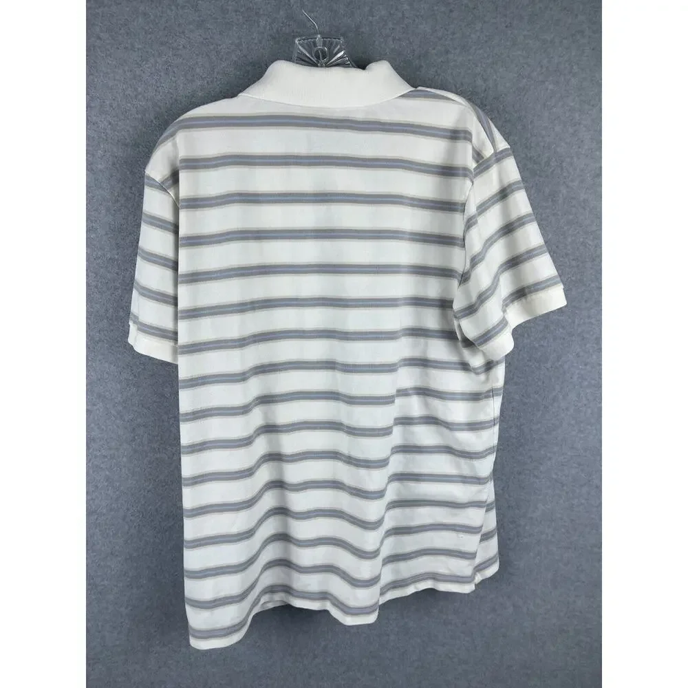 Banana Republic Polo Shirt Mens XL White Striped Short Sleeve‎ Preppy Classic